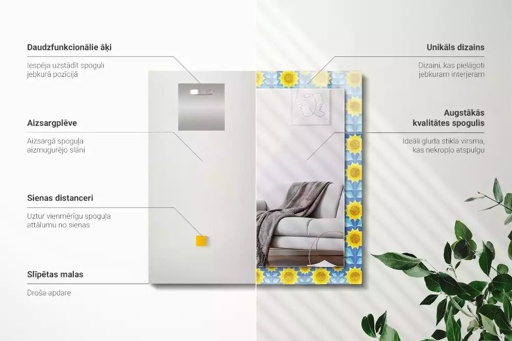 Bedrukte rechthoekige spiegel Zonnebloembladerenpatroon