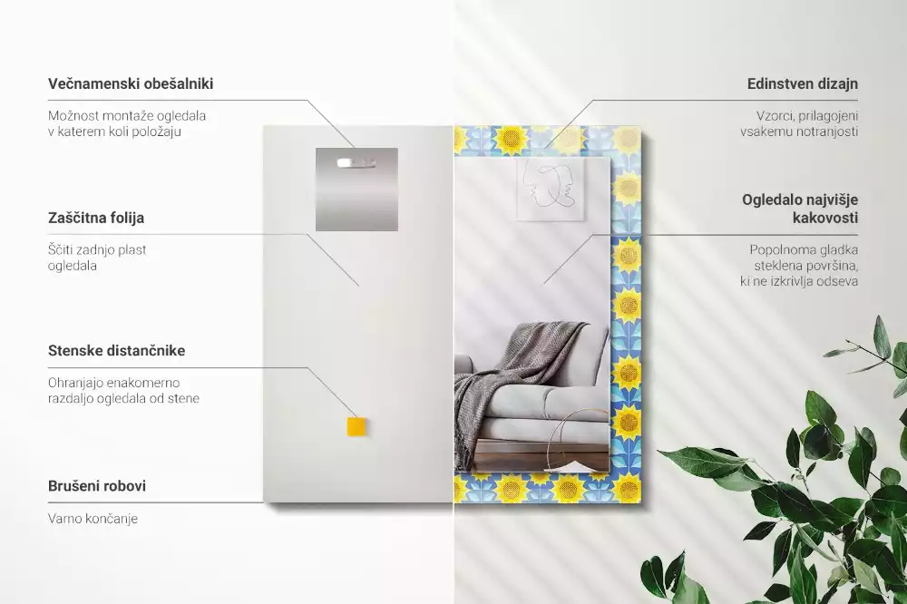 Bedrukte rechthoekige spiegel Zonnebloembladerenpatroon