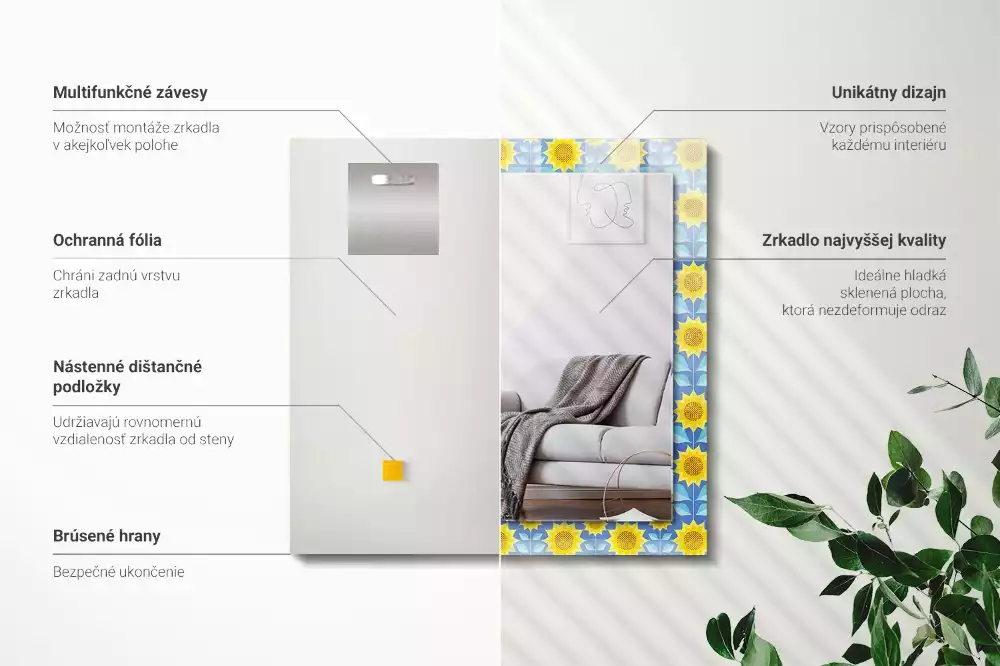 Bedrukte rechthoekige spiegel Zonnebloembladerenpatroon