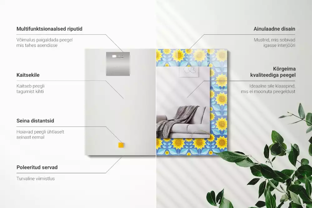 Bedrukte rechthoekige spiegel Zonnebloembladerenpatroon