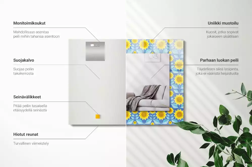 Bedrukte rechthoekige spiegel Zonnebloembladerenpatroon