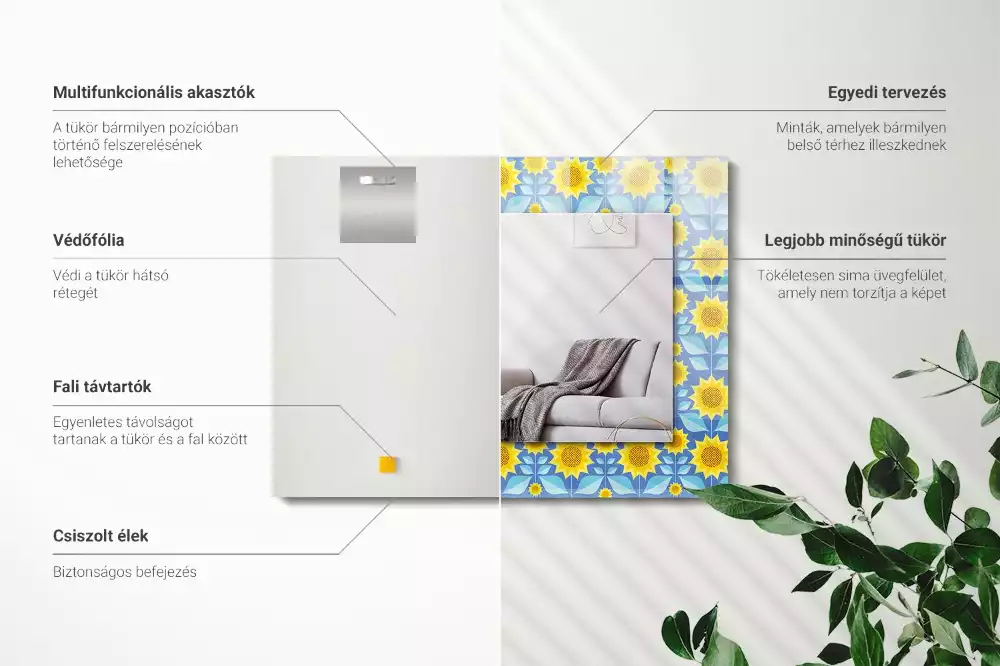 Bedrukte rechthoekige spiegel Zonnebloembladerenpatroon