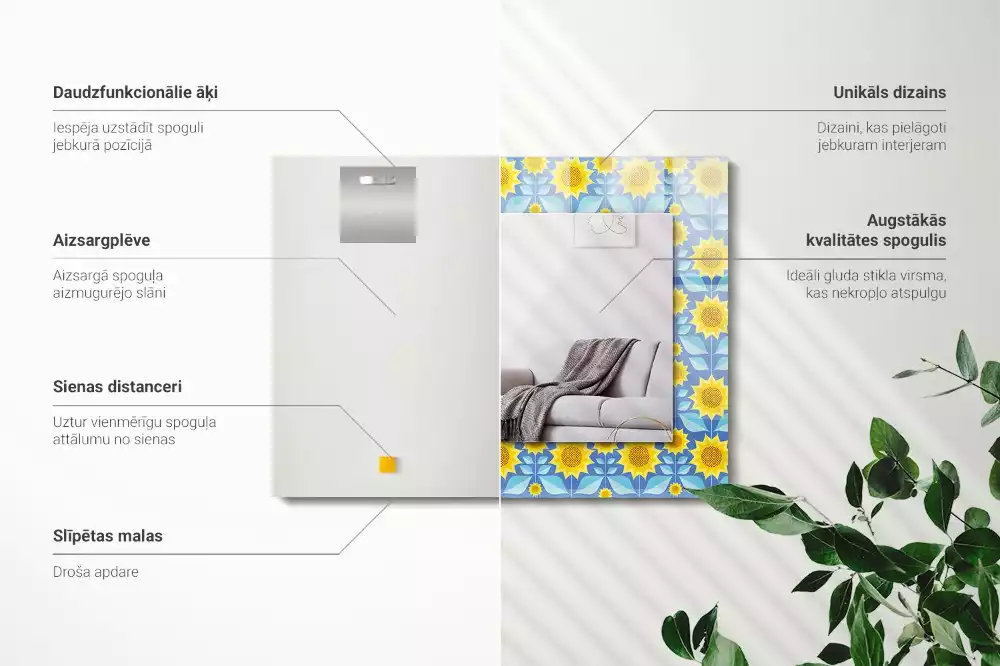 Bedrukte rechthoekige spiegel Zonnebloembladerenpatroon