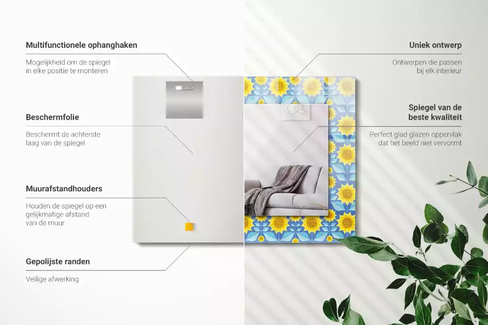 Bedrukte rechthoekige spiegel Zonnebloembladerenpatroon