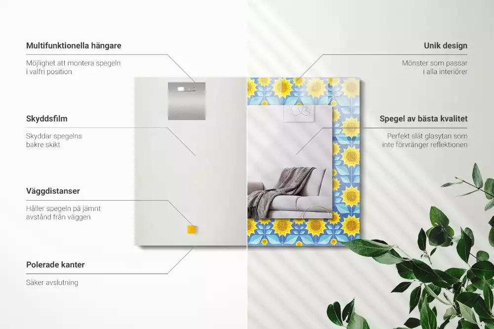 Bedrukte rechthoekige spiegel Zonnebloembladerenpatroon