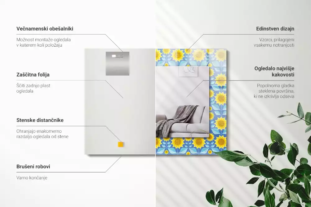 Bedrukte rechthoekige spiegel Zonnebloembladerenpatroon