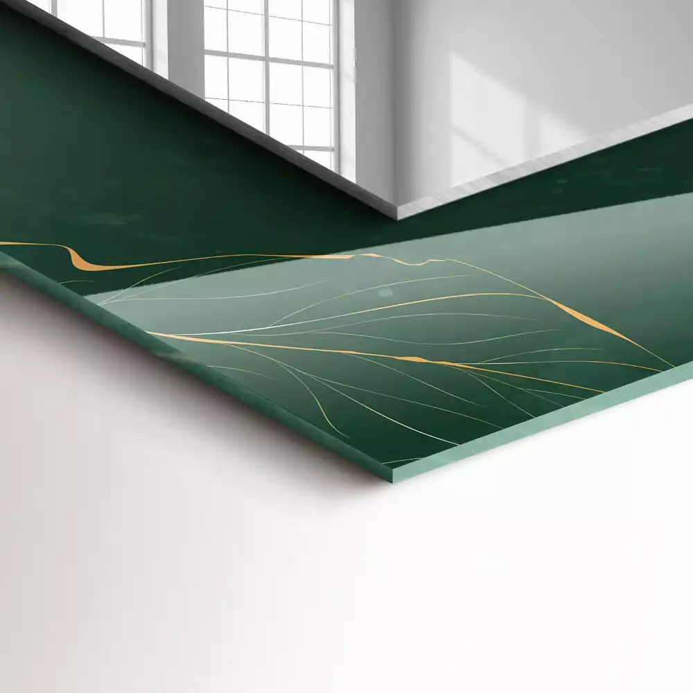 Rechthoekige spiegel met bedrukte lijst Groene bladeren goud