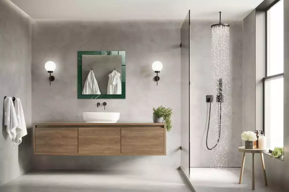 Rechthoekige spiegel met bedrukte lijst Groene bladeren goud