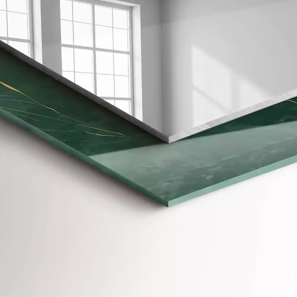 Rechthoekige spiegel met bedrukte lijst Groene bladeren goud