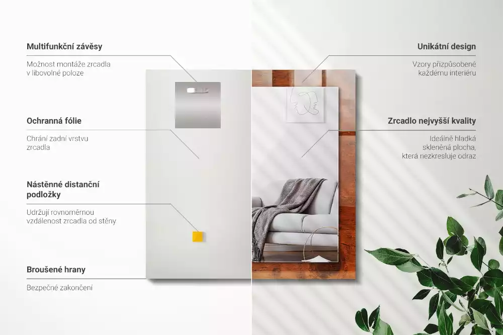 Bedrukte rechthoekige spiegel Oude houten tafel