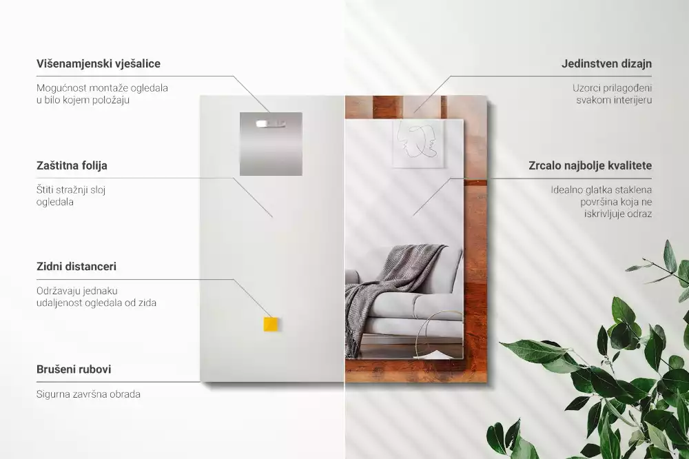 Bedrukte rechthoekige spiegel Oude houten tafel