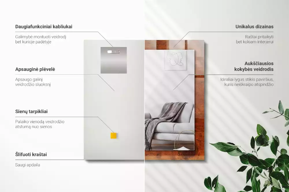 Bedrukte rechthoekige spiegel Oude houten tafel