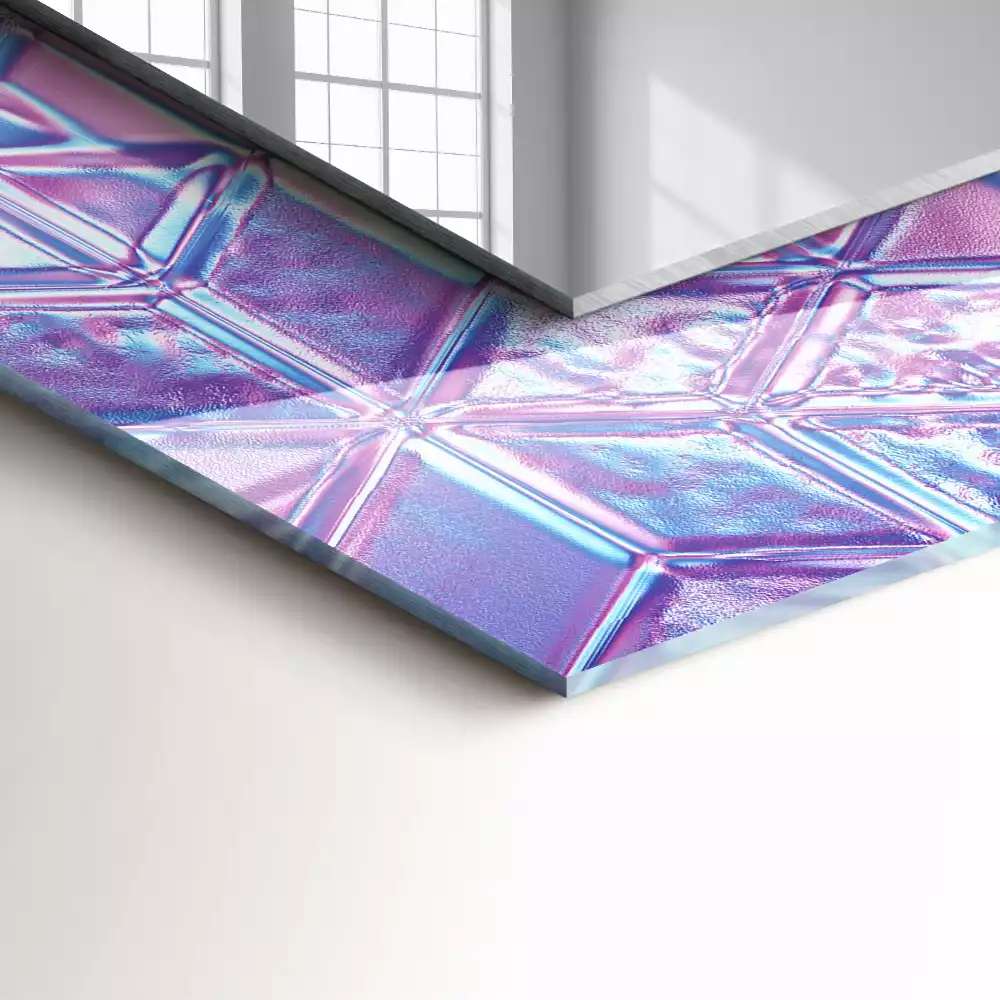 Rechthoekige spiegel met bedrukte lijst Transparante gekleurde kubussen