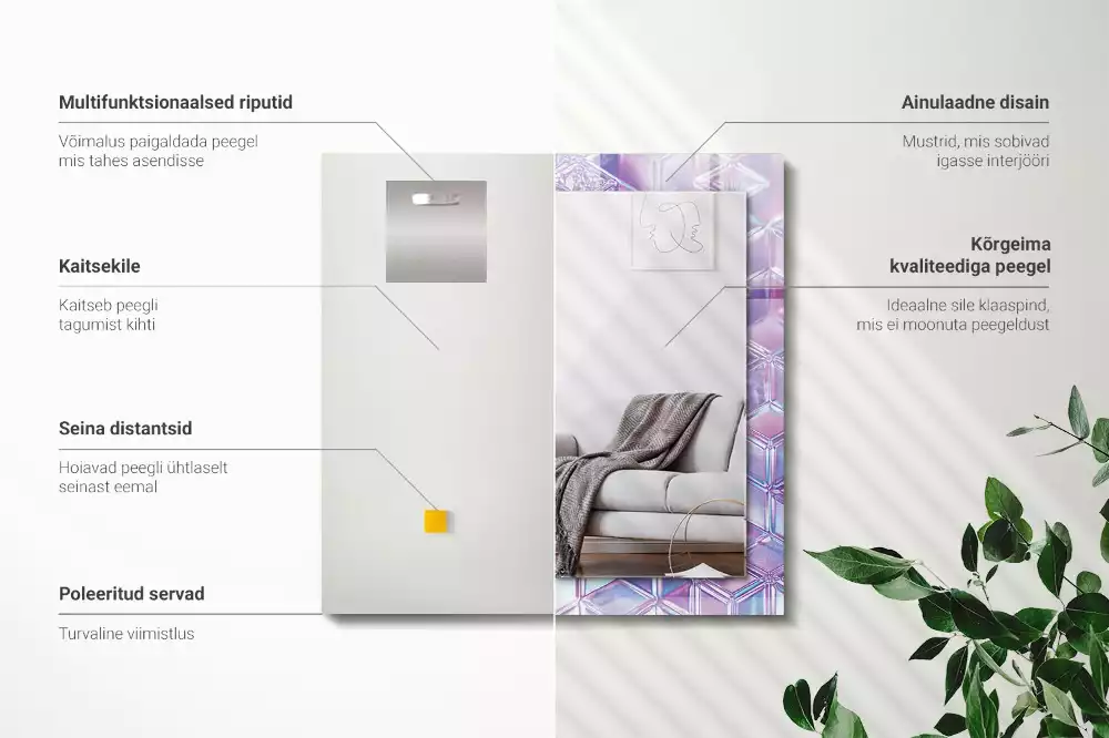 Rechthoekige spiegel met bedrukte lijst Transparante gekleurde kubussen