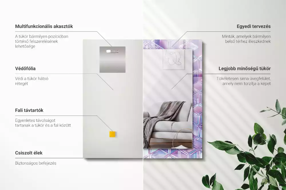 Rechthoekige spiegel met bedrukte lijst Transparante gekleurde kubussen