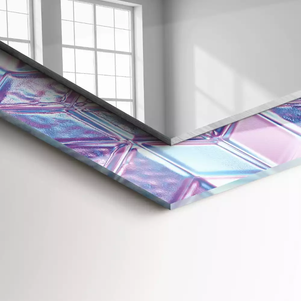 Rechthoekige spiegel met bedrukte lijst Transparante gekleurde kubussen