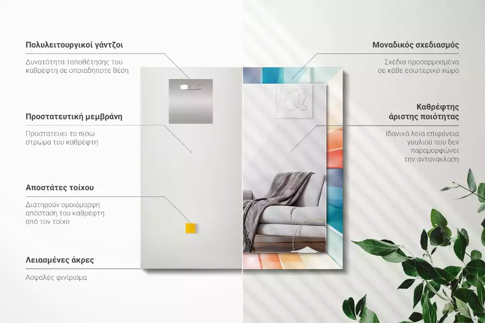 Rechthoekige spiegel met decoratie Kleurrijke lichtstralen