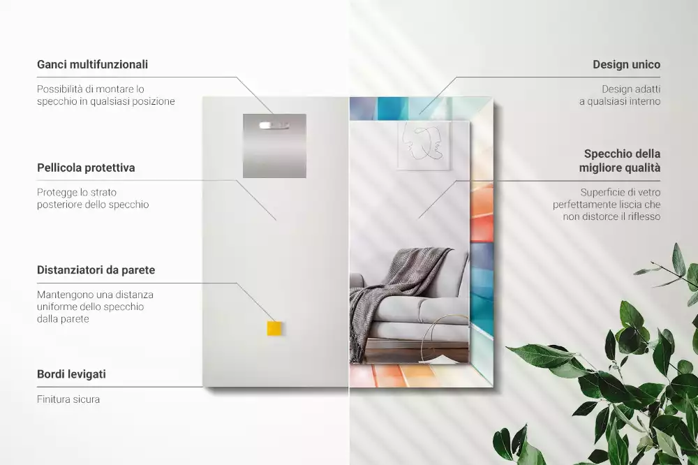 Rechthoekige spiegel met decoratie Kleurrijke lichtstralen