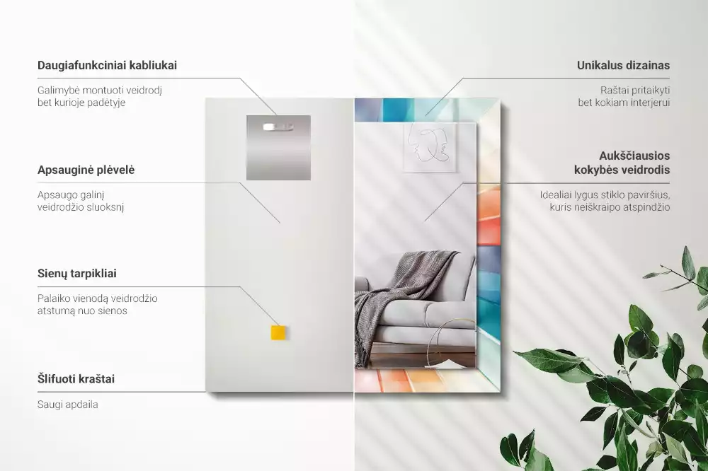 Rechthoekige spiegel met decoratie Kleurrijke lichtstralen