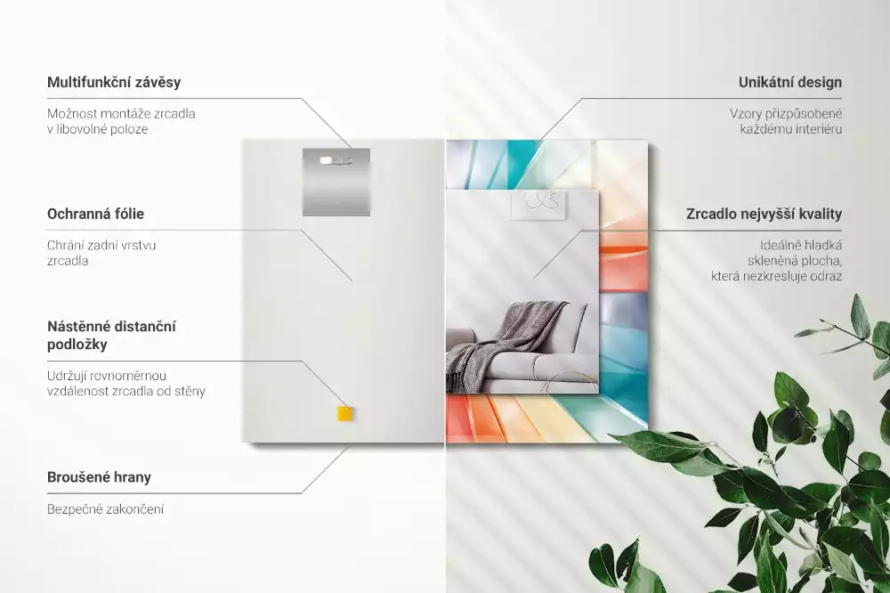 Rechthoekige spiegel met decoratie Kleurrijke lichtstralen