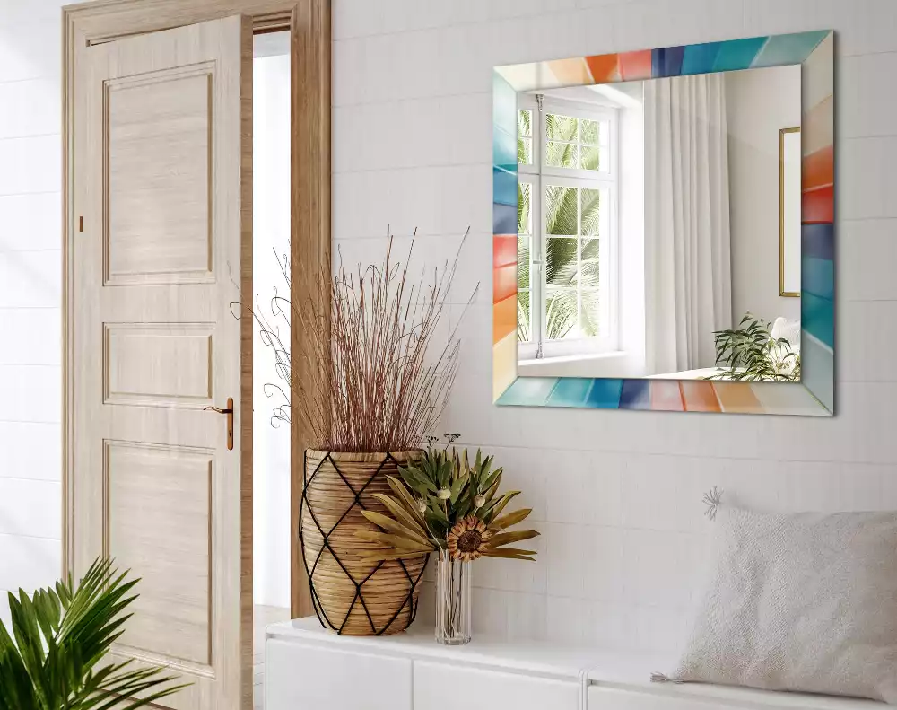 Rechthoekige spiegel met decoratie Kleurrijke lichtstralen