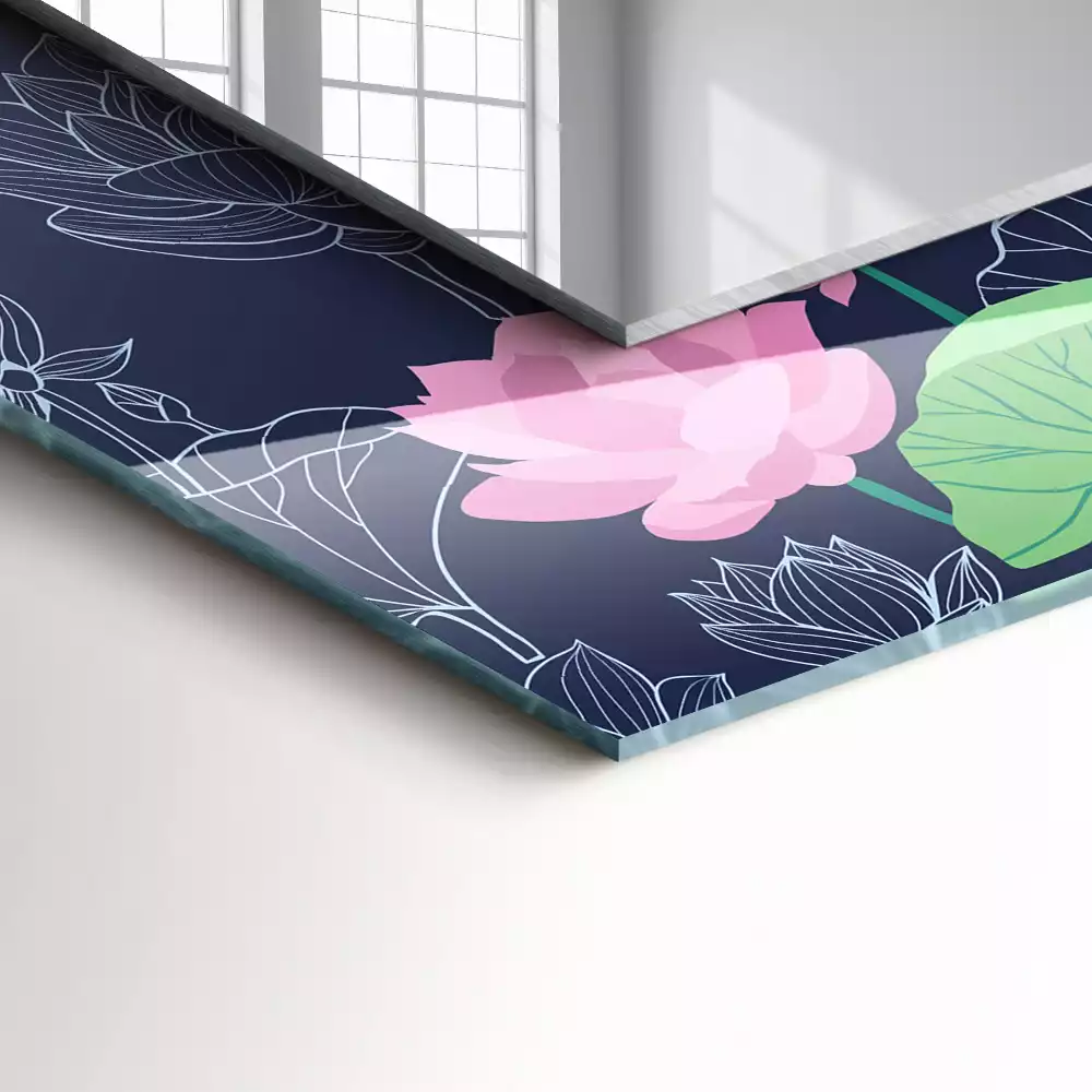 Rechthoekige spiegel lijst met print Roze lotusbloemen
