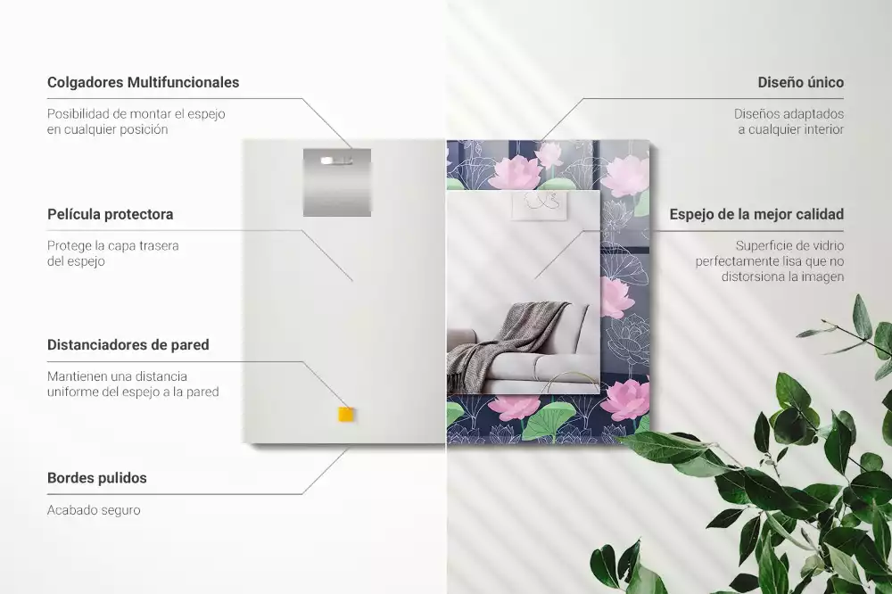 Rechthoekige spiegel lijst met print Roze lotusbloemen