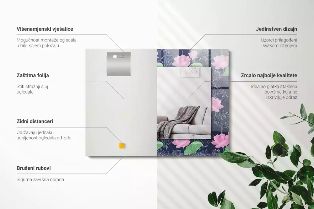 Rechthoekige spiegel lijst met print Roze lotusbloemen