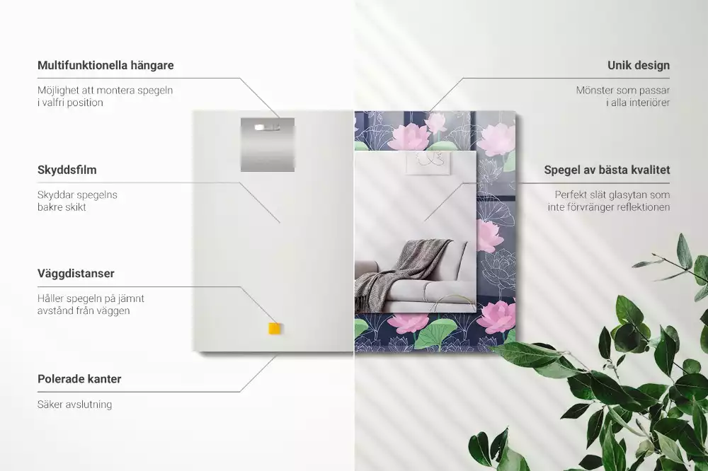 Rechthoekige spiegel lijst met print Roze lotusbloemen