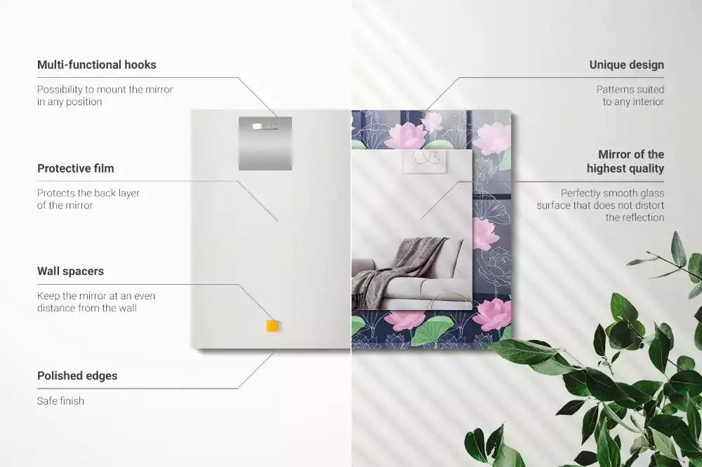 Rechthoekige spiegel lijst met print Roze lotusbloemen