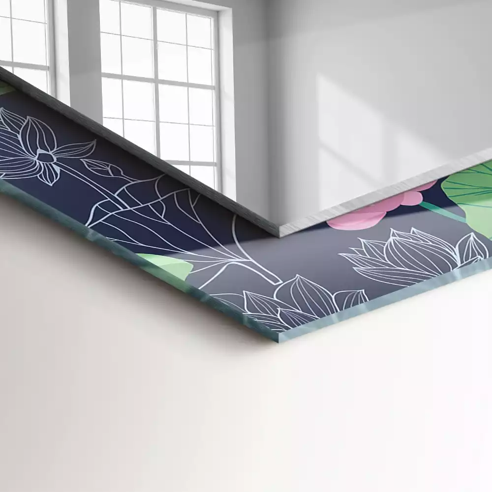 Rechthoekige spiegel lijst met print Roze lotusbloemen