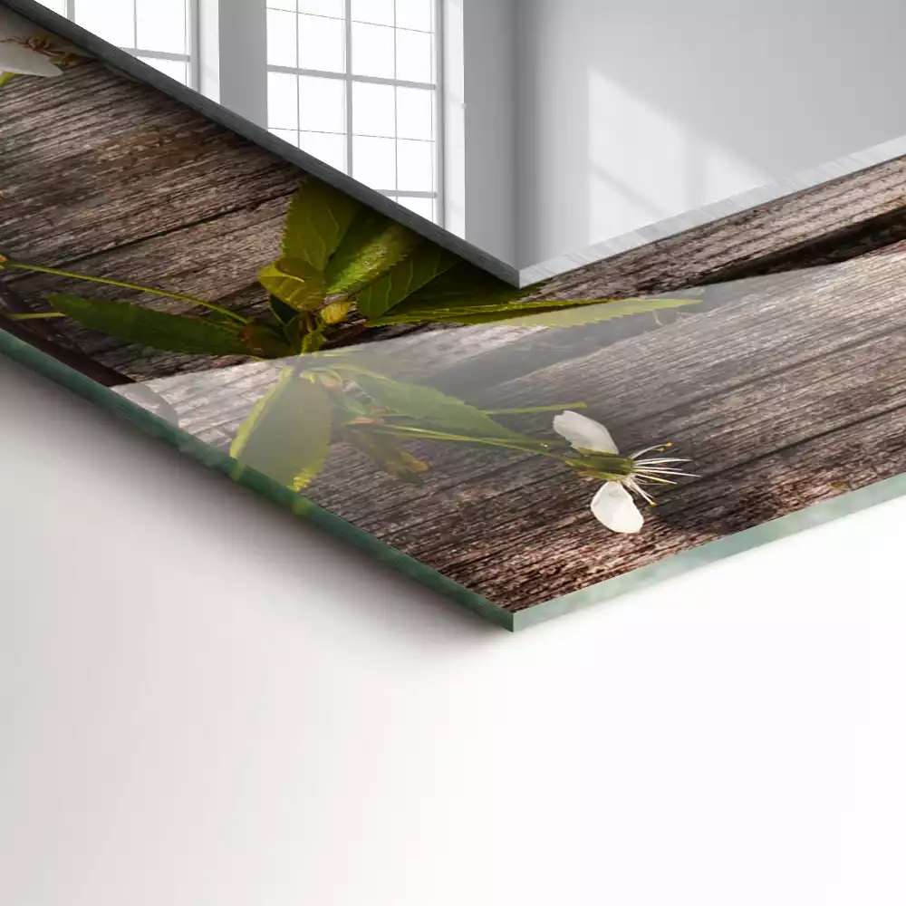 Bedrukte rechthoekige spiegel Bloemen op hout