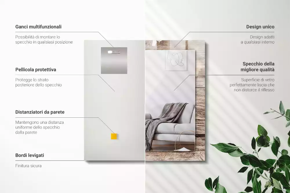 Bedrukte rechthoekige spiegel Bloemen op hout