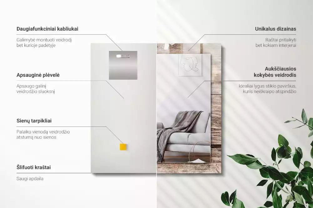 Bedrukte rechthoekige spiegel Bloemen op hout