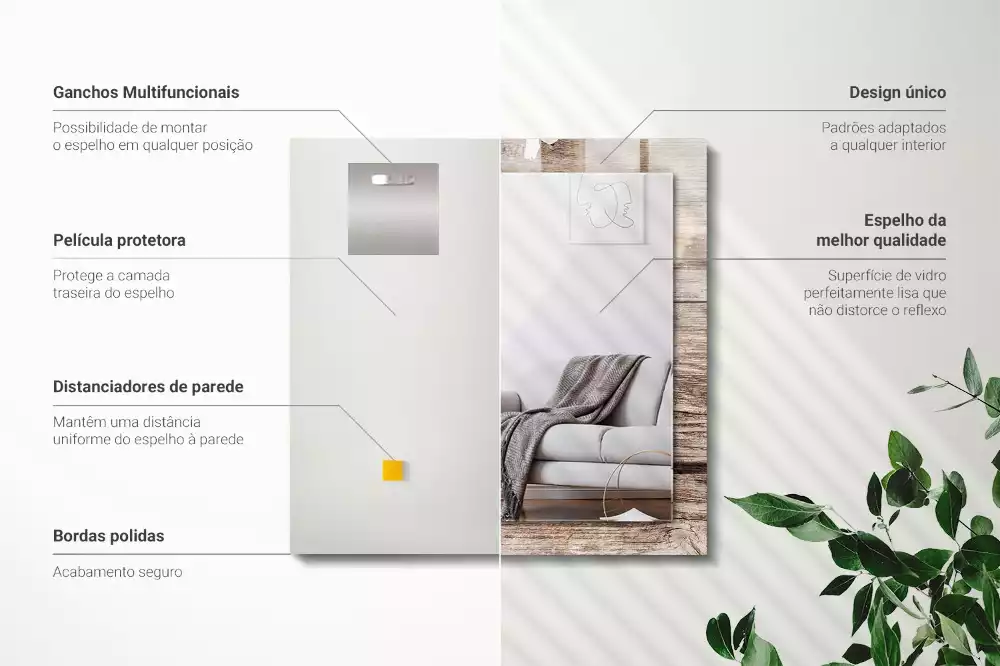 Bedrukte rechthoekige spiegel Bloemen op hout