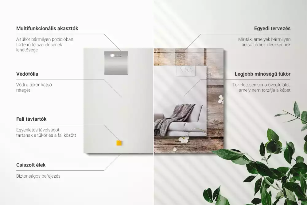 Bedrukte rechthoekige spiegel Bloemen op hout