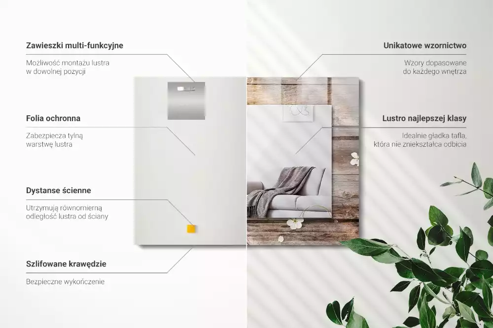 Bedrukte rechthoekige spiegel Bloemen op hout