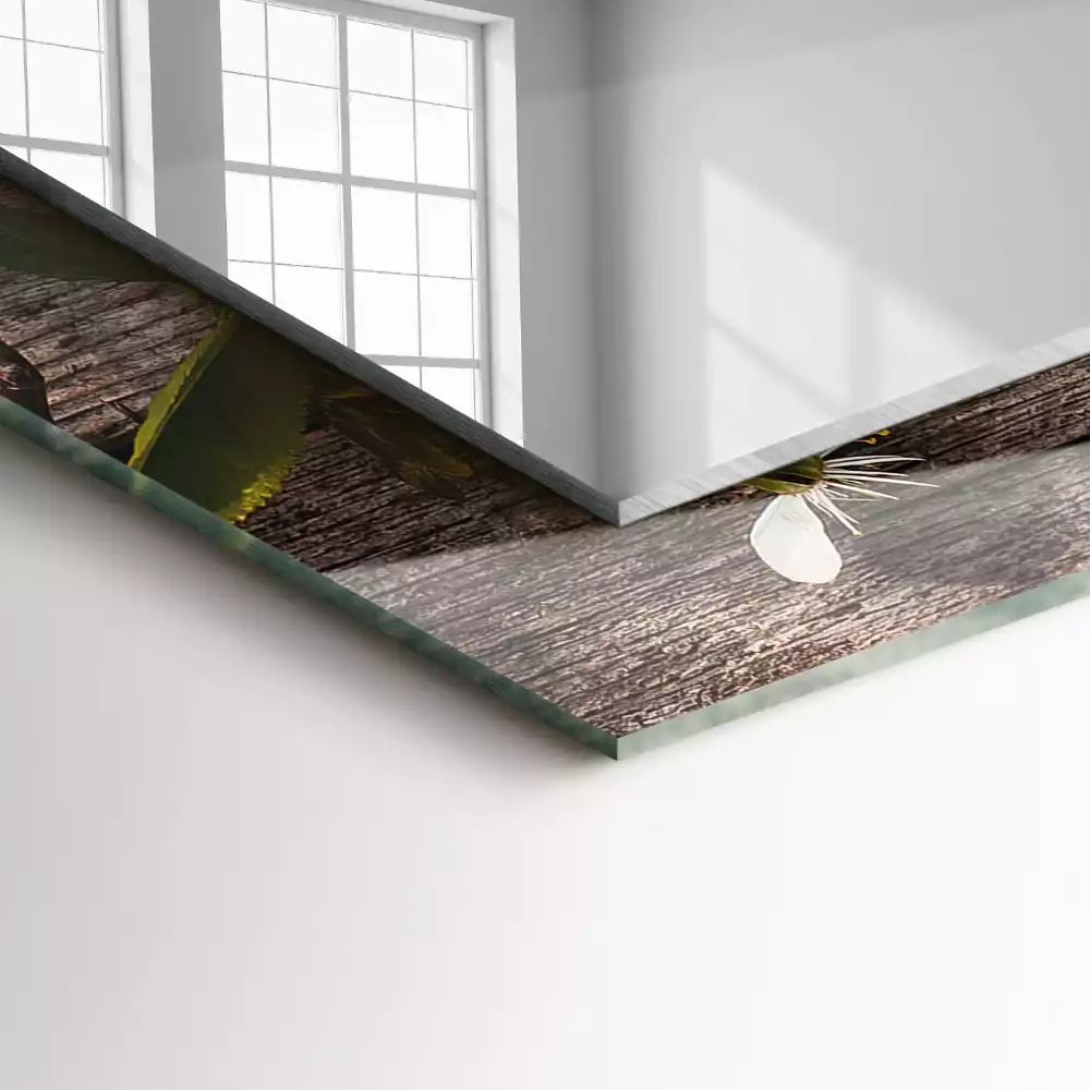 Bedrukte rechthoekige spiegel Bloemen op hout