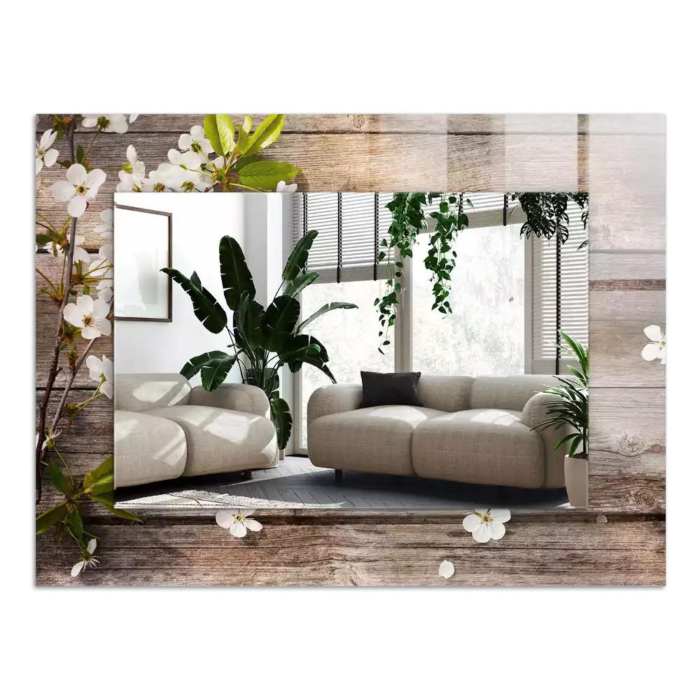 Bedrukte rechthoekige spiegel Bloemen op hout