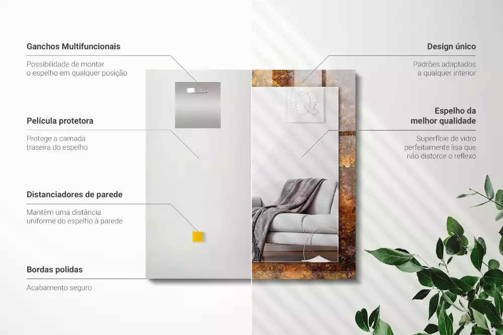 Rechthoekige spiegel met bedrukte lijst Roestig metalen oppervlak