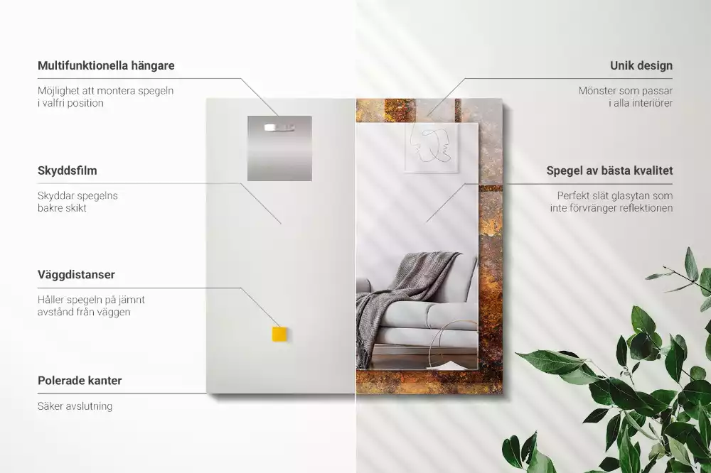 Rechthoekige spiegel met bedrukte lijst Roestig metalen oppervlak