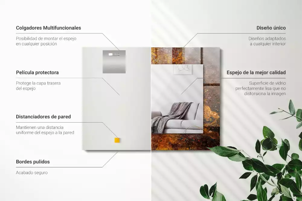 Rechthoekige spiegel met bedrukte lijst Roestig metalen oppervlak