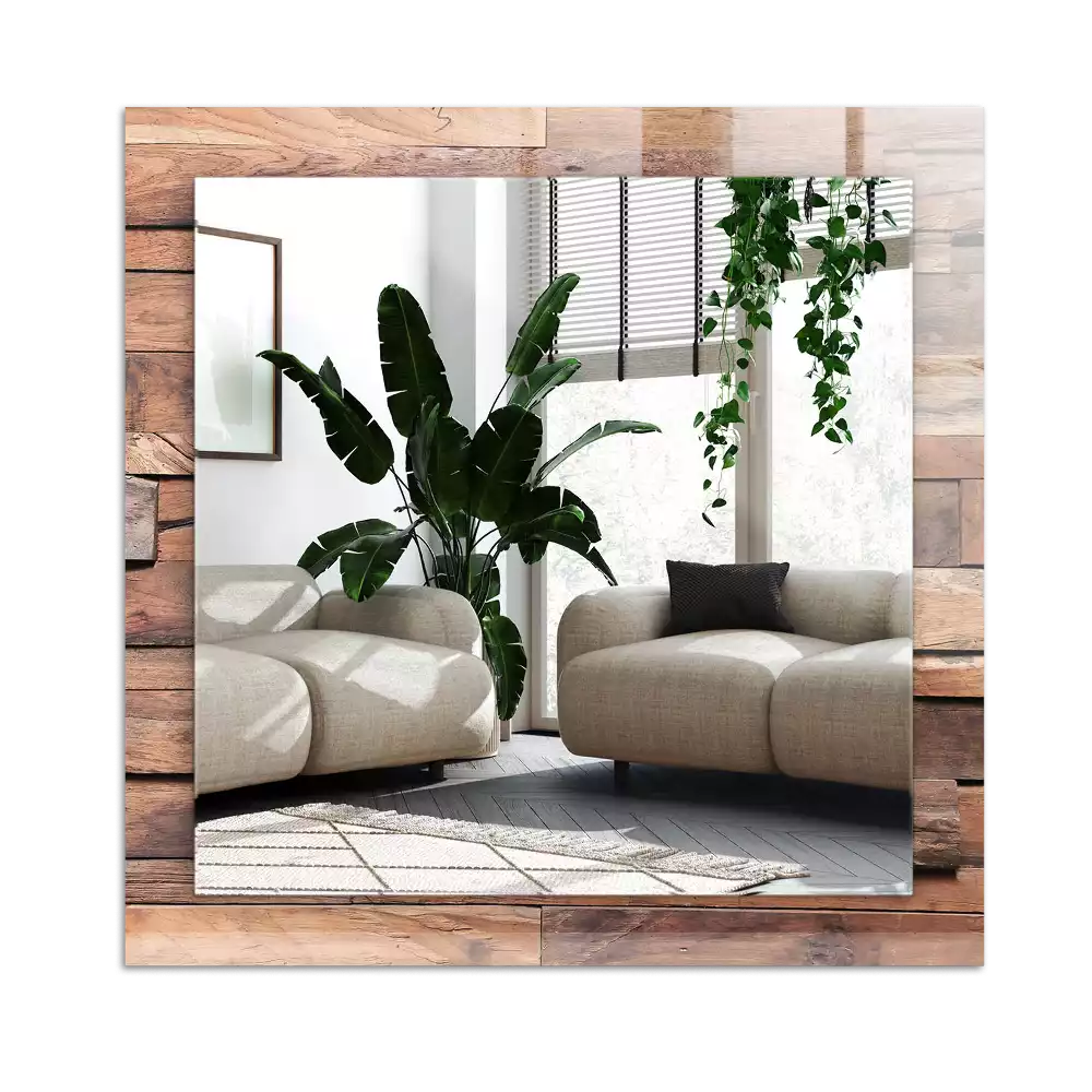 Rechthoekige spiegel met decoratie Houten paneelwand