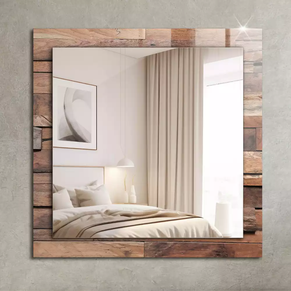 Rechthoekige spiegel met decoratie Houten paneelwand