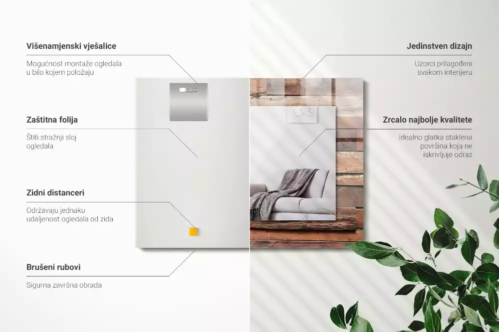 Rechthoekige spiegel met decoratie Houten paneelwand