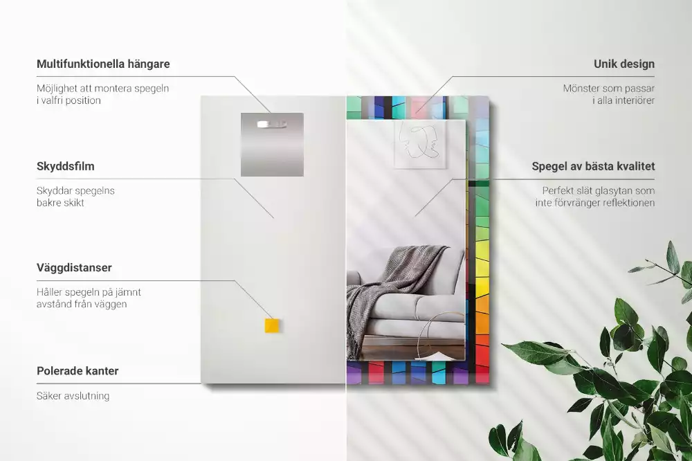 Rechthoekige spiegel lijst met print Kleurrijke glas-in-loodstrepen