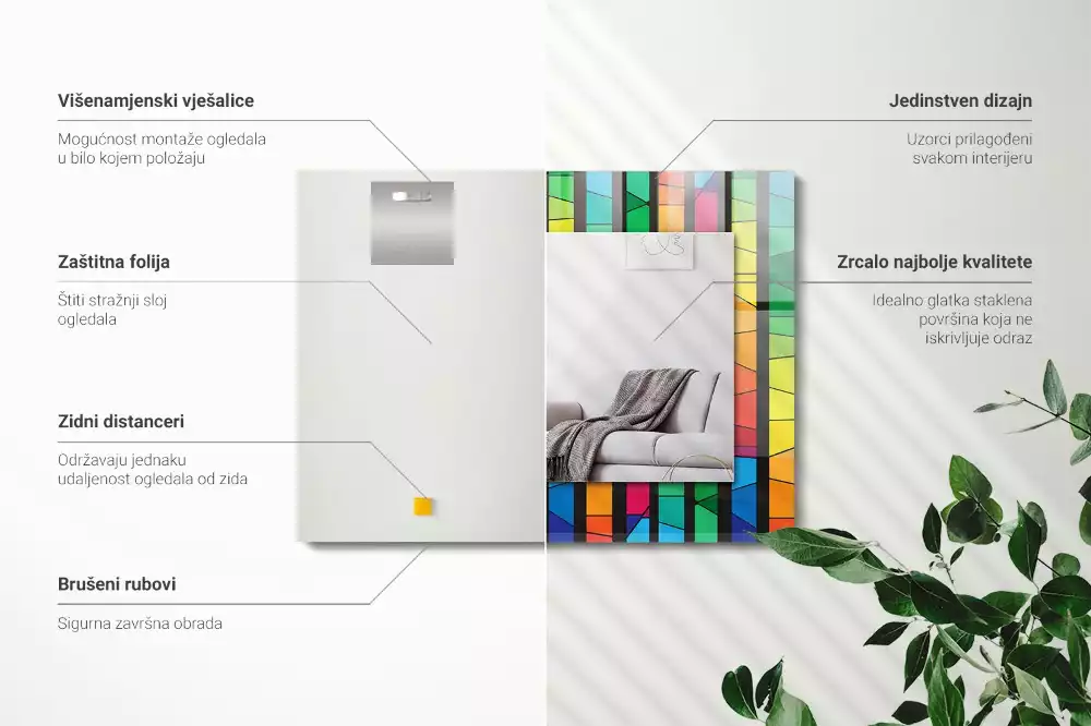 Rechthoekige spiegel lijst met print Kleurrijke glas-in-loodstrepen