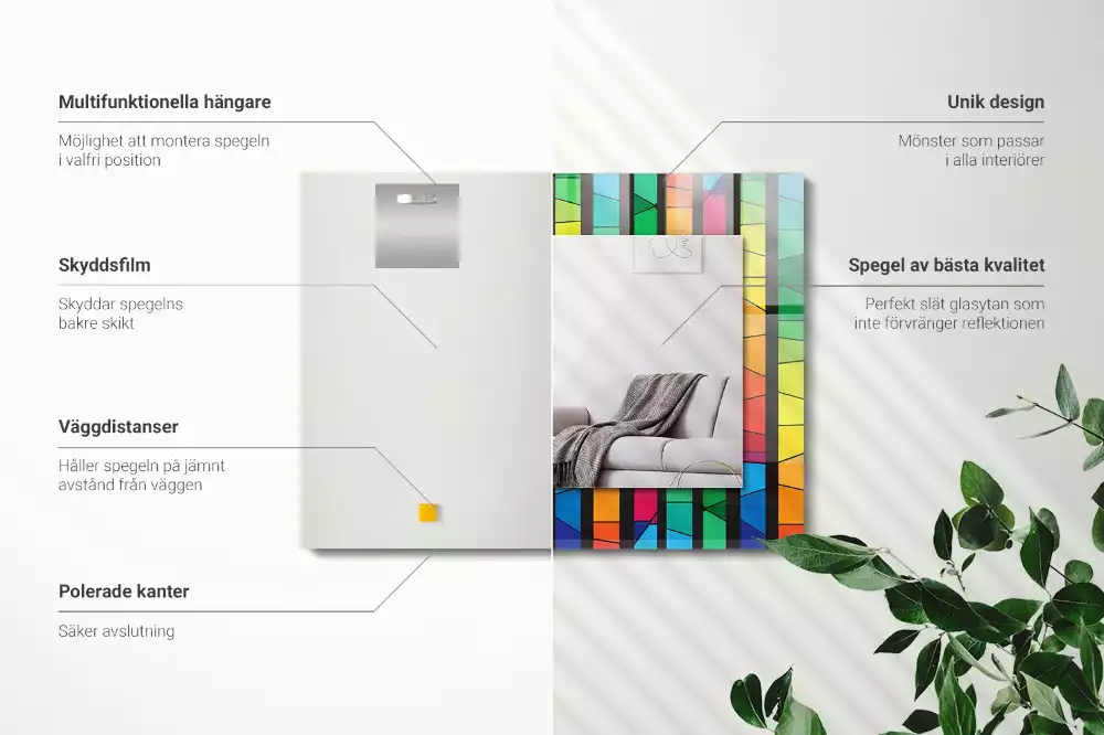 Rechthoekige spiegel lijst met print Kleurrijke glas-in-loodstrepen