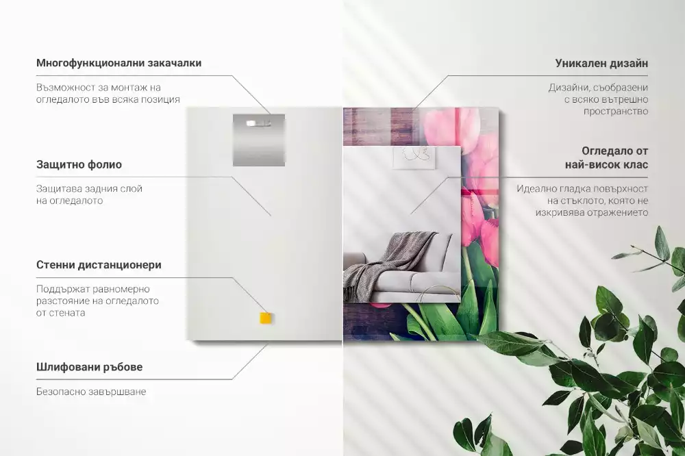 Bedrukte rechthoekige spiegel Roze tulpenhout