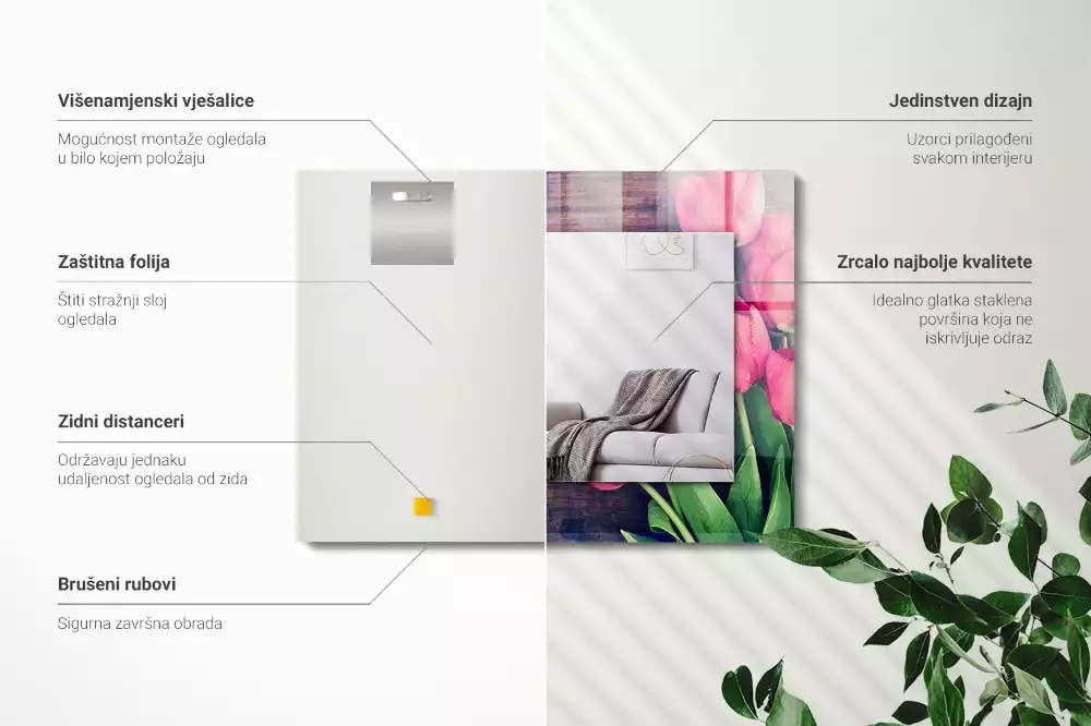 Bedrukte rechthoekige spiegel Roze tulpenhout